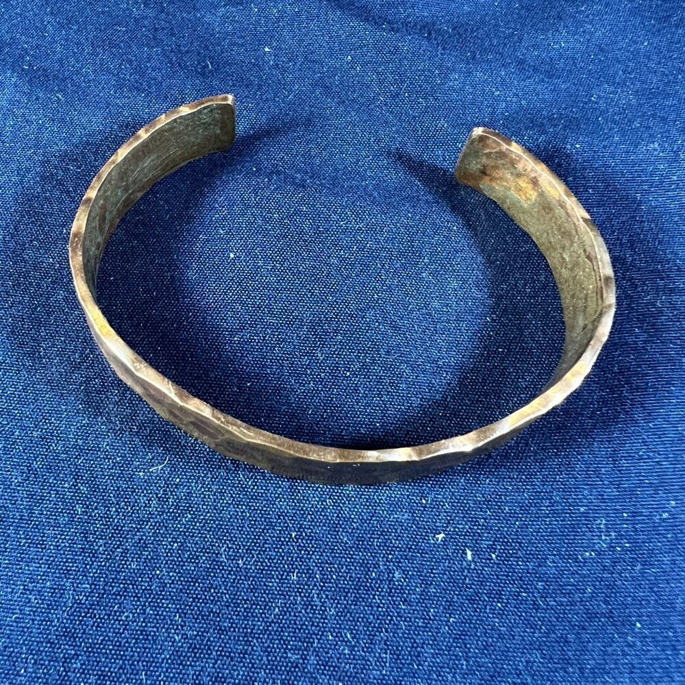 Handcrafted Hammered Copper Cuff Bracelet With Textured Design